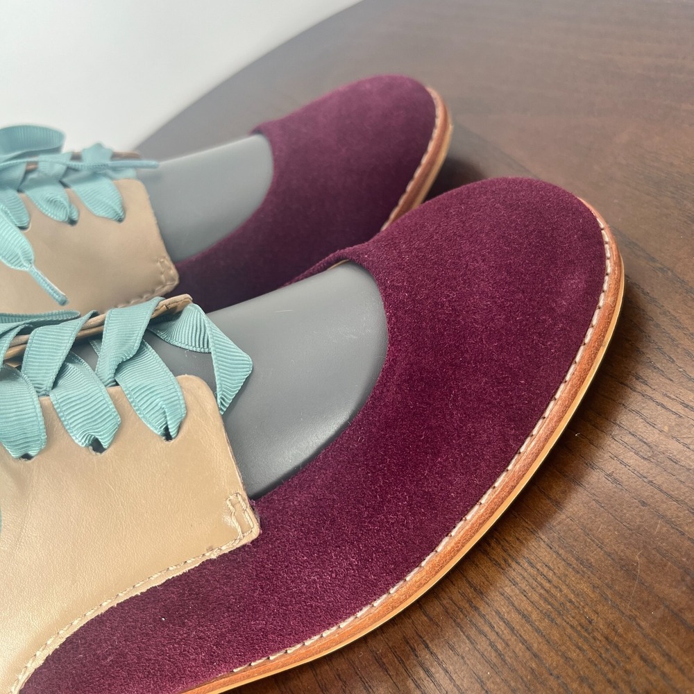 Pilcro And The Letterpress Shoes Women 7M Reddish Purple Suede Mary Jane Lace Up - Picture 12 of 16